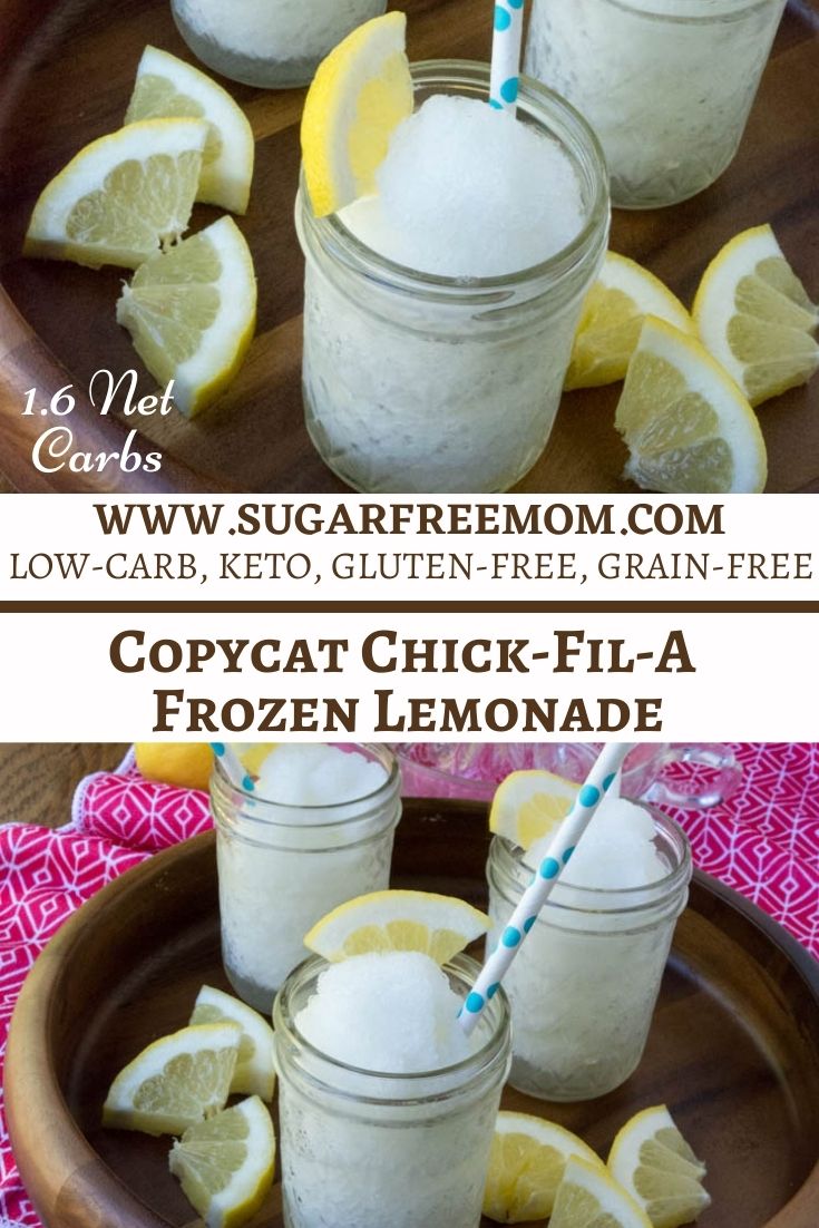 This Copycat Keto Chick-Fil-A Frozen Lemonade is just 2 grams of carbs per serving! Super simple ingredients that create an amazing sugar free, low carb recipe sure to hit the spot on a hot summer day!